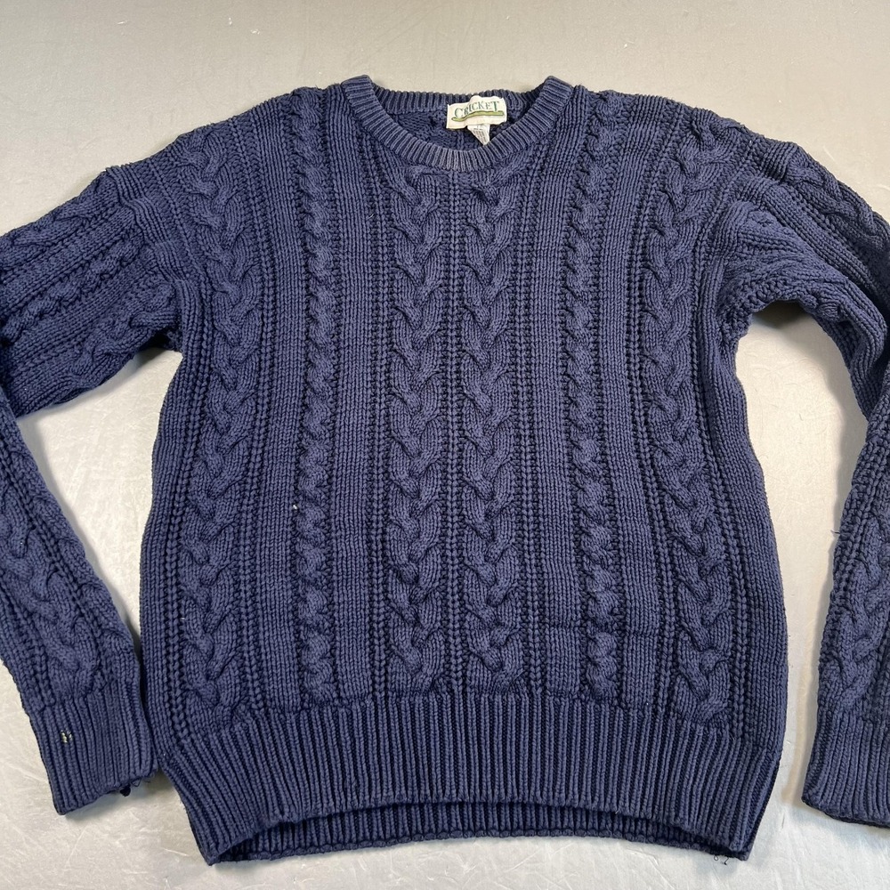 Vintage Cricket Sweater‎ Mens Large Navy Blue Cable Knit Cotton Crewneck granpa